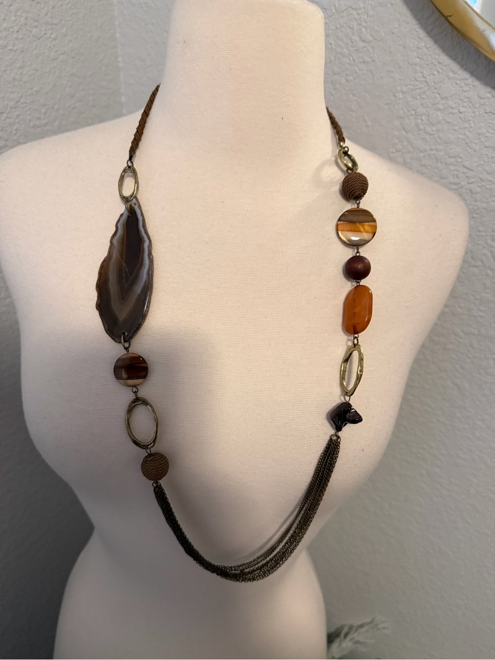 Sonoma Brown Agate & Amber Bead Long Pendant Necklace